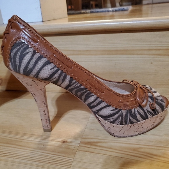 Michael Kors Canvas Safari OpenToe Stilletto Heels - Picture 6 of 11